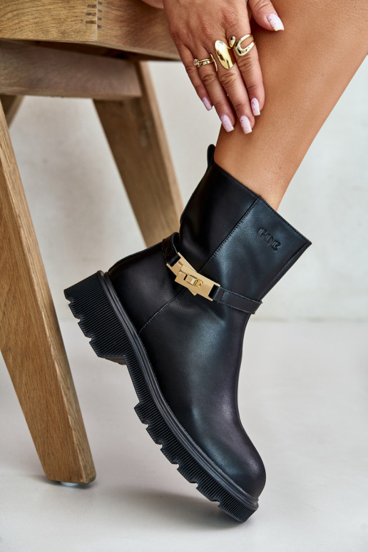 Āda Sieviešu puszābaki ar siksniņām siltināti GOE OO2N4150 melnas krāsas