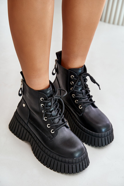 siltināti Āda Sieviešu puszābaki apavi Uz masīvas zoles GOE OO2N4126 melnas krāsas