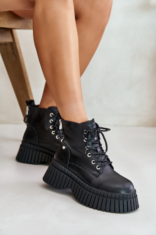 siltināti Āda Sieviešu puszābaki apavi Uz masīvas zoles GOE OO2N4126 melnas krāsas