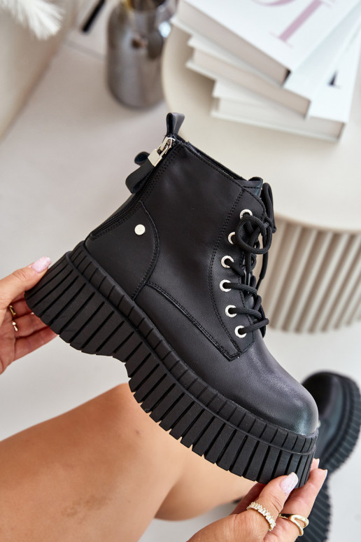 siltināti Āda Sieviešu puszābaki apavi Uz masīvas zoles GOE OO2N4126 melnas krāsas