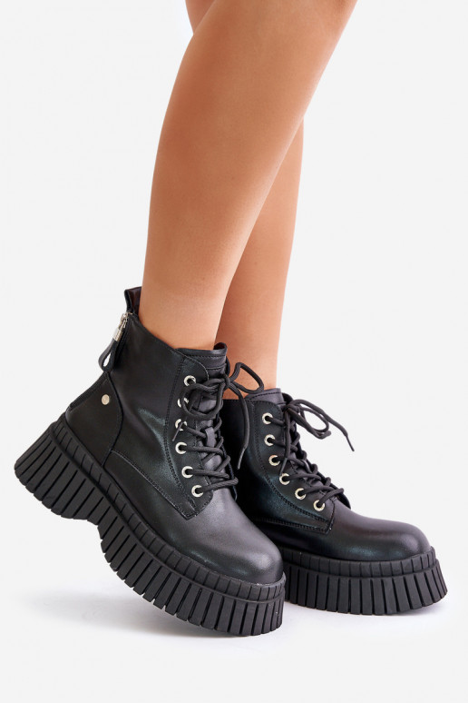 siltināti Āda Sieviešu puszābaki apavi Uz masīvas zoles GOE OO2N4126 melnas krāsas