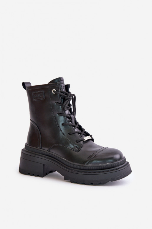 Sieviešu zābaki Sieviešu puszābaki siltināti Izgatavota no dabīgas ādas Goe OO2N4115-IN2 melnas krāsas