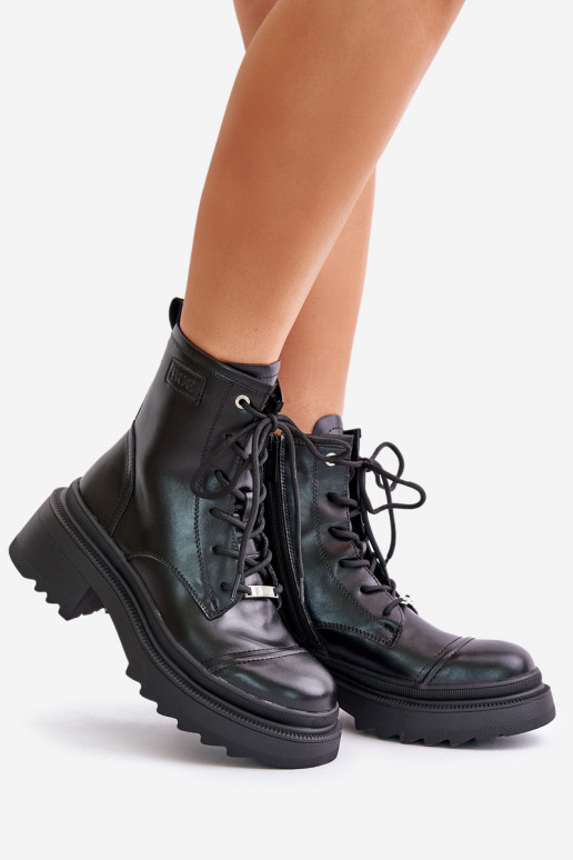 Sieviešu zābaki Sieviešu puszābaki siltināti Izgatavota no dabīgas ādas Goe OO2N4115-IN2 melnas krāsas