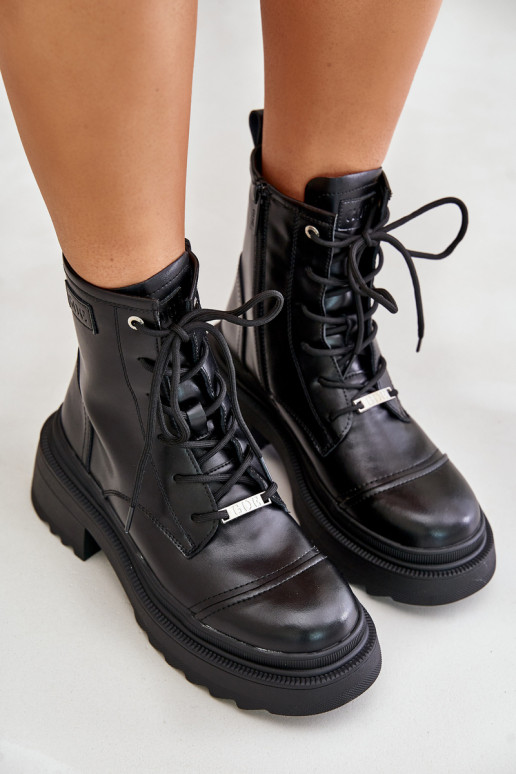 Sieviešu zābaki Sieviešu puszābaki siltināti Izgatavota no dabīgas ādas Goe OO2N4115-IN2 melnas krāsas