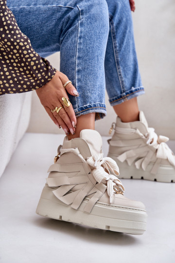 Āda Sneakers modeļa apavi Sieviešu ar platformu CheBello 4561 smilšu krāsas