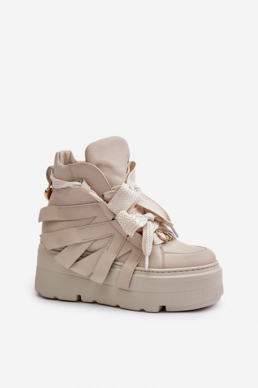 Āda Sneakers modeļa apavi Sieviešu ar platformu CheBello 4561 smilšu krāsas Āda Sneakers modeļa apavi Sieviešu ar platformu CheBello 4561 smilšu krāsas