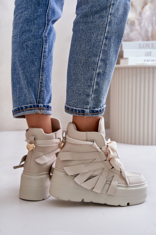 Āda Sneakers modeļa apavi Sieviešu ar platformu CheBello 4561 smilšu krāsas Āda Sneakers modeļa apavi Sieviešu ar platformu CheBello 4561 smilšu krāsas