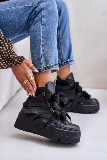 Āda Sneakers modeļa apavi Sieviešu ar platformu CheBello 4561 melnas krāsas