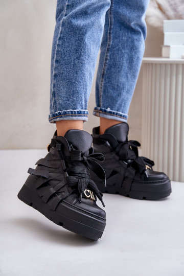 Āda Sneakers modeļa apavi Sieviešu ar platformu CheBello 4561 melnas krāsas 2