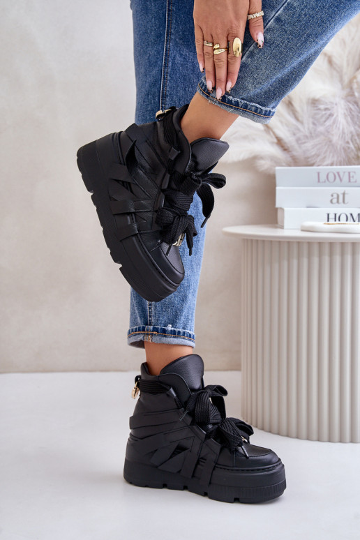 Āda Sneakers modeļa apavi Sieviešu ar platformu CheBello 4561 melnas krāsas Āda Sneakers modeļa apavi Sieviešu ar platformu CheBello 4561 melnas krāsas