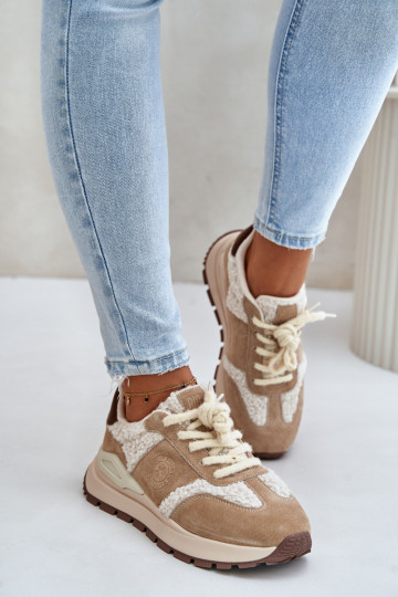 siltināti Sneakers modeļa apavi Sieviešu Āda Big Star OO274A317 HI-POLY SYSTEM smilšu krāsas