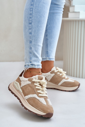 siltināti Sneakers modeļa apavi Sieviešu Āda Big Star OO274A317 HI-POLY SYSTEM smilšu krāsas 2