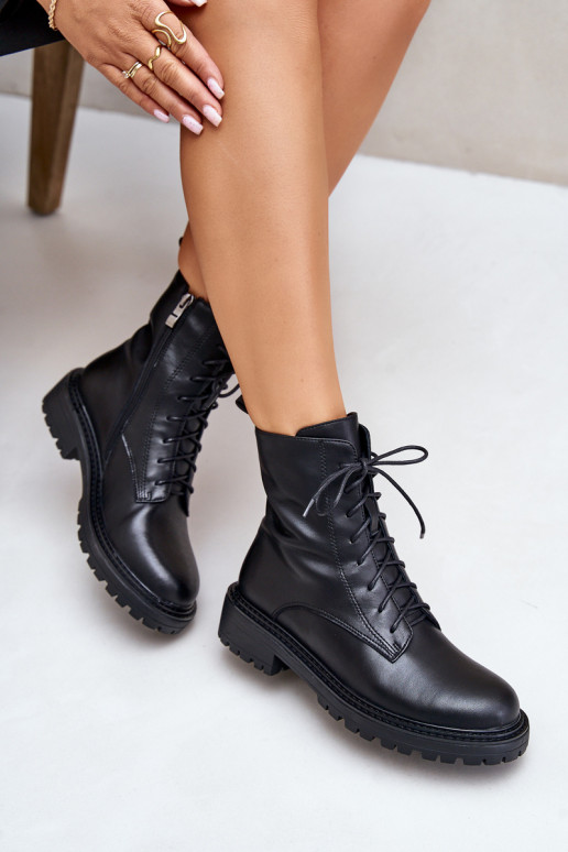 Āda Šņorējami puszābaki Uz pili melnas krāsas Elosie