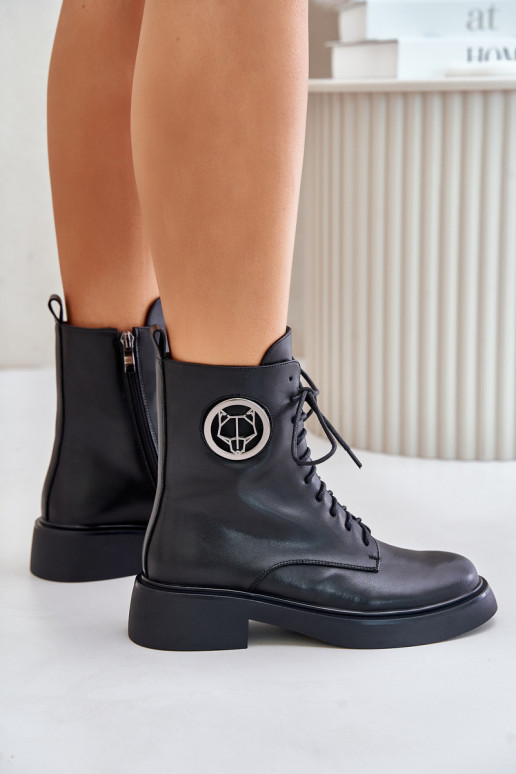 Āda Šņorējami puszābaki Uz pili ar ornamentiem melnas krāsas Lorevine