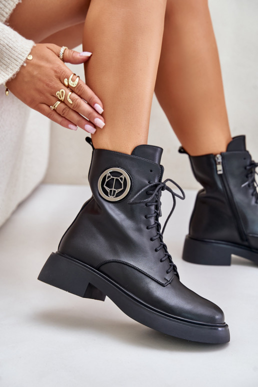 Āda Šņorējami puszābaki Uz pili ar ornamentiem melnas krāsas Lorevine