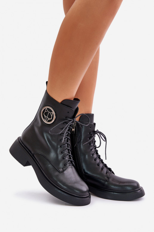 Āda Šņorējami puszābaki Uz pili ar ornamentiem melnas krāsas Lorevine