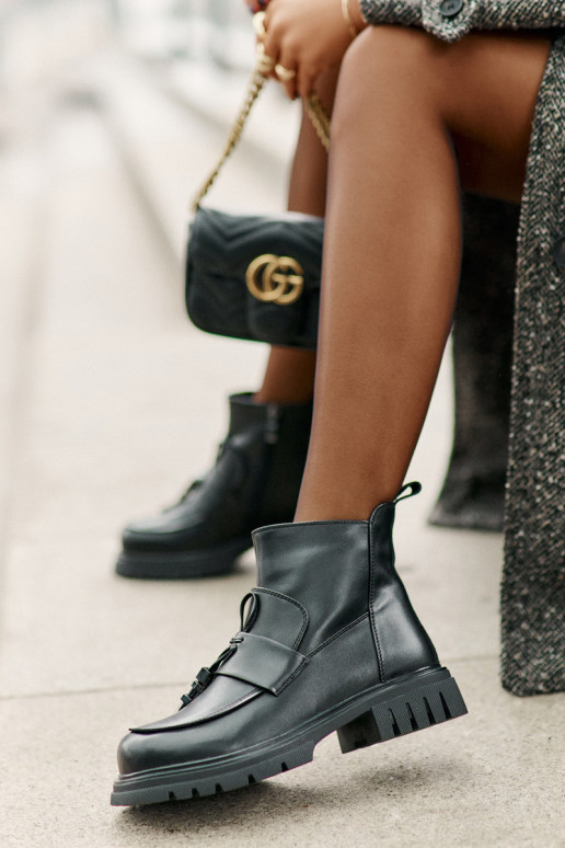 Āda Sieviešu puszābaki ar platiem papēžiem ar ornamentiem siltināti melnas krāsas Asperra