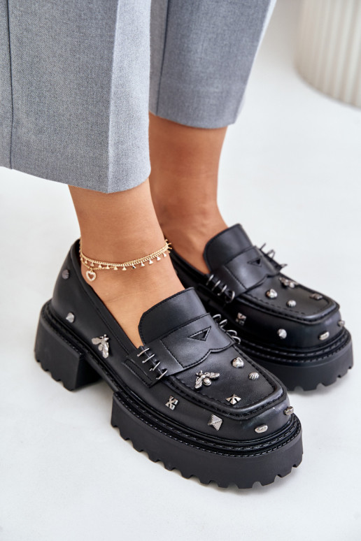 Āda apavi Sieviešu Ar rotājumiem D&A MR880-102 melnas krāsas Āda apavi Sieviešu Ar rotājumiem D&A MR880-102 melnas krāsas