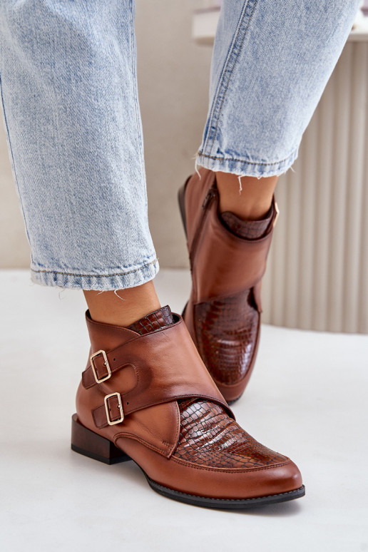 Āda Sieviešu puszābaki Uz Zema Papēža ar sprādzēm Tā irciejka 06696-02 brūnas krāsas Āda Sieviešu puszābaki Uz Zema Papēža ar sprādzēm Tā irciejka 06696-02 brūnas krāsas