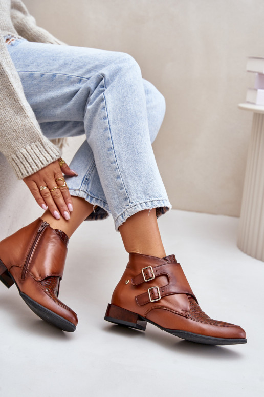 Āda Sieviešu puszābaki Uz Zema Papēža ar sprādzēm Tā irciejka 06696-02 brūnas krāsas Āda Sieviešu puszābaki Uz Zema Papēža ar sprādzēm Tā irciejka 06696-02 brūnas krāsas