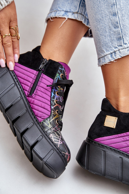 Āda Sneakers modeļa apavi ar platformu Tā irciejka 06767-15 rozā krāsas Āda Sneakers modeļa apavi ar platformu Tā irciejka 06767-15 rozā krāsas