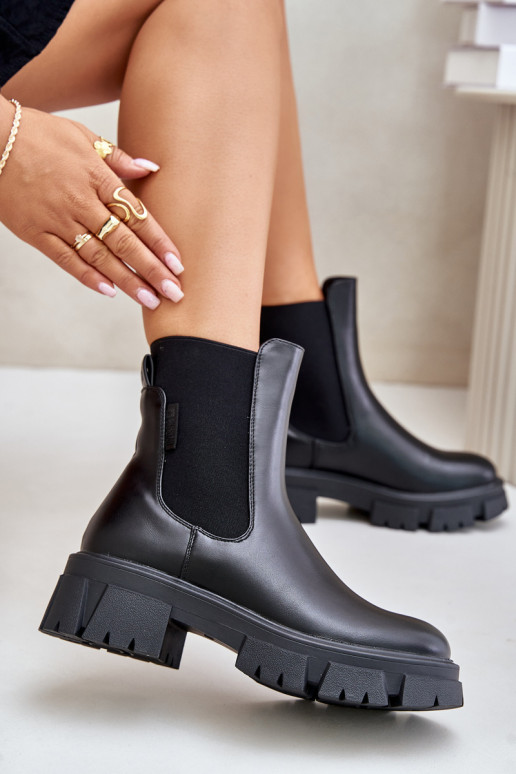 siltināti Paslīdēt uz stilīgi puszābaki no eko ādas Big Star MM274071 melnas krāsas