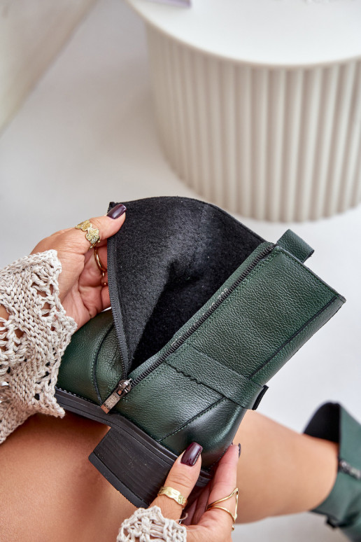 Zazoo 60480 Āda Sieviešu puszābaki Uz Zema Papēža siltināti haki krāsas Zazoo 60480 Āda Sieviešu puszābaki Uz Zema Papēža siltināti haki krāsas