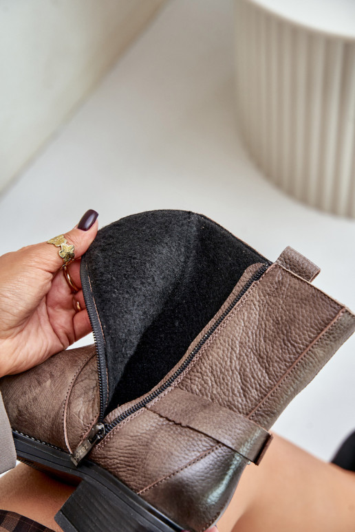 Zazoo 60480 Āda Sieviešu puszābaki Uz Zema Papēža siltināti brūnas krāsas-Pelēkas krāsas