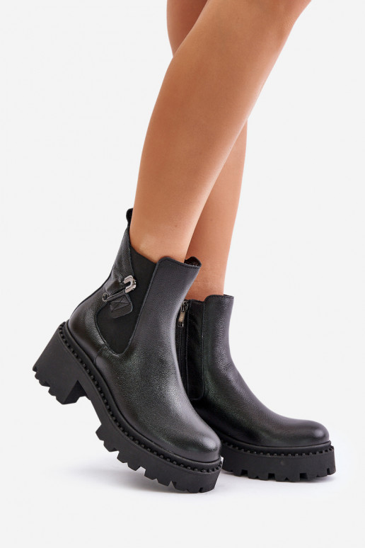 Zazoo 60490 Āda siltināti Sieviešu puszābaki ar ornamentiem melnas krāsas Zazoo 60490 Āda siltināti Sieviešu puszābaki ar ornamentiem melnas krāsas