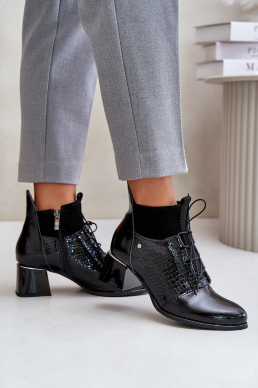 Zazoo 60503 Āda Sieviešu puszābaki ar papēdi siltināti melnas krāsas Zazoo 60503 Āda Sieviešu puszābaki ar papēdi siltināti melnas krāsas