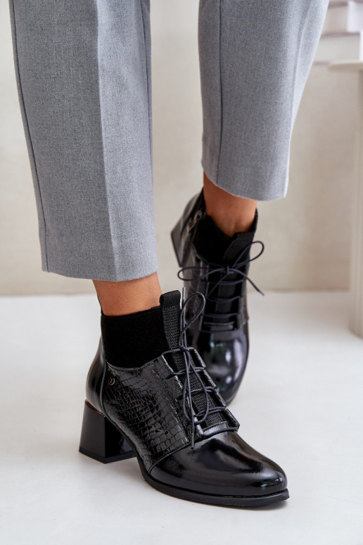 Zazoo 60503 Āda Sieviešu puszābaki ar papēdi siltināti melnas krāsas Zazoo 60503 Āda Sieviešu puszābaki ar papēdi siltināti melnas krāsas