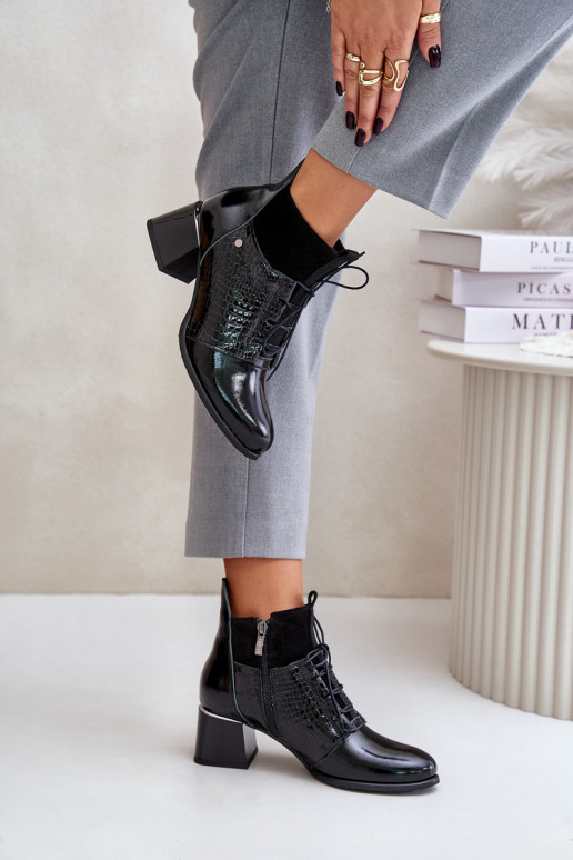 Zazoo 60503 Āda Sieviešu puszābaki ar papēdi siltināti melnas krāsas Zazoo 60503 Āda Sieviešu puszābaki ar papēdi siltināti melnas krāsas