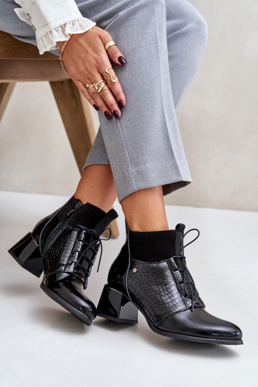 Zazoo 60503 Āda Sieviešu puszābaki ar papēdi siltināti melnas krāsas Zazoo 60503 Āda Sieviešu puszābaki ar papēdi siltināti melnas krāsas