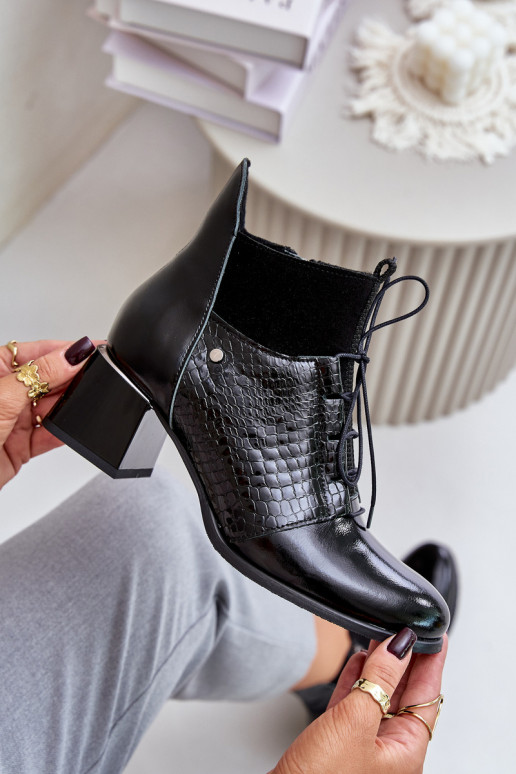 Zazoo 60503 Āda Sieviešu puszābaki ar papēdi siltināti melnas krāsas Zazoo 60503 Āda Sieviešu puszābaki ar papēdi siltināti melnas krāsas