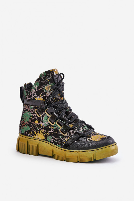 Āda zempapēžu Šņorējami puszābaki Tā irciejka 06158-07 Dzelteni-melnas krāsas Āda zempapēžu Šņorējami puszābaki Tā irciejka 06158-07 Dzelteni-melnas krāsas