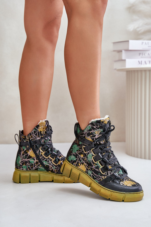 Āda zempapēžu Šņorējami puszābaki Tā irciejka 06158-07 Dzelteni-melnas krāsas Āda zempapēžu Šņorējami puszābaki Tā irciejka 06158-07 Dzelteni-melnas krāsas