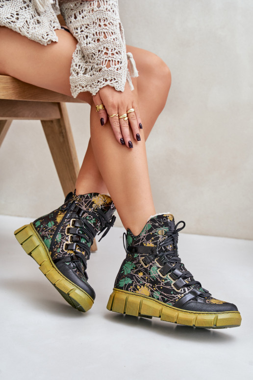 Āda zempapēžu Šņorējami puszābaki Tā irciejka 06158-07 Dzelteni-melnas krāsas Āda zempapēžu Šņorējami puszābaki Tā irciejka 06158-07 Dzelteni-melnas krāsas