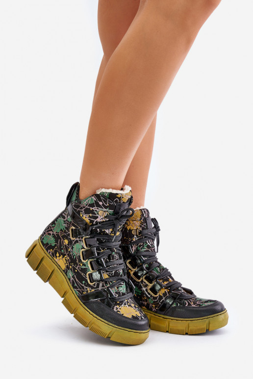 Āda zempapēžu Šņorējami puszābaki Tā irciejka 06158-07 Dzelteni-melnas krāsas Āda zempapēžu Šņorējami puszābaki Tā irciejka 06158-07 Dzelteni-melnas krāsas