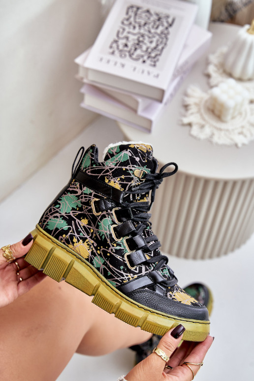 Āda zempapēžu Šņorējami puszābaki Tā irciejka 06158-07 Dzelteni-melnas krāsas Āda zempapēžu Šņorējami puszābaki Tā irciejka 06158-07 Dzelteni-melnas krāsas