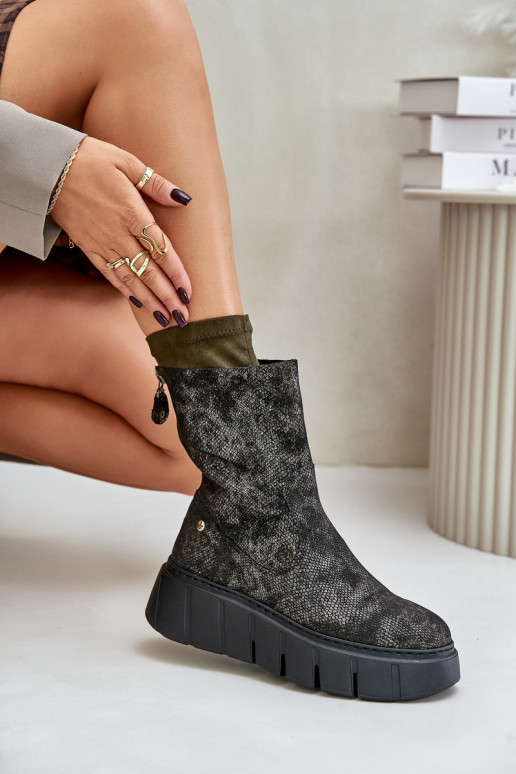 Āda Sieviešu puszābaki ar platformu Tā irciejka 06766-09 Haki krāsas Āda Sieviešu puszābaki ar platformu Tā irciejka 06766-09 Haki krāsas