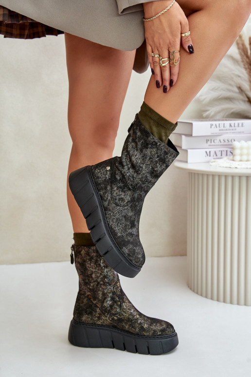 Āda Sieviešu puszābaki ar platformu Tā irciejka 06766-09 Haki krāsas Āda Sieviešu puszābaki ar platformu Tā irciejka 06766-09 Haki krāsas