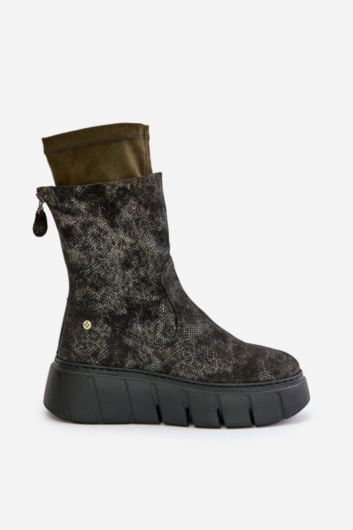 Āda Sieviešu puszābaki ar platformu Tā irciejka 06766-09 Haki krāsas Āda Sieviešu puszābaki ar platformu Tā irciejka 06766-09 Haki krāsas