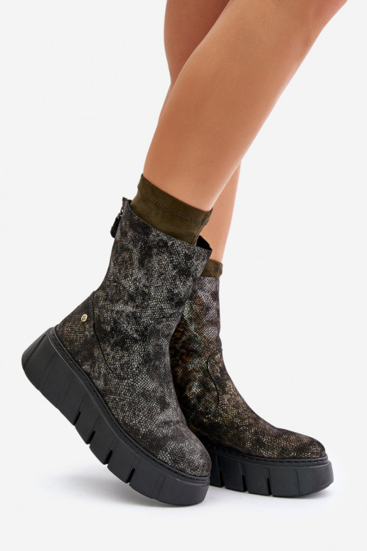 Āda Sieviešu puszābaki ar platformu Tā irciejka 06766-09 Haki krāsas Āda Sieviešu puszābaki ar platformu Tā irciejka 06766-09 Haki krāsas