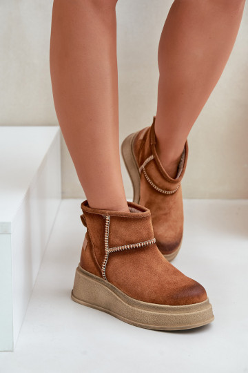 Āda zamšādas sniega apavi Sieviešu puszābaki ar platformu I Koturnie Tā irciejka 06769-29 brūnas krāsas