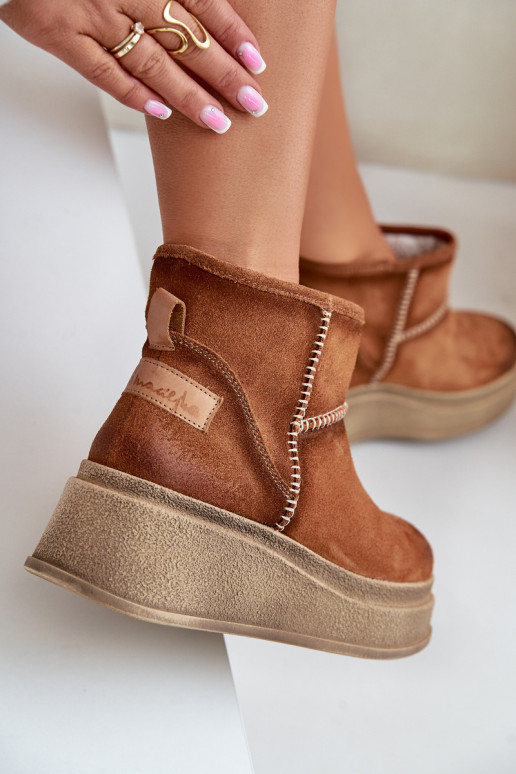 Āda zamšādas sniega apavi Sieviešu puszābaki ar platformu I Koturnie Tā irciejka 06769-29 brūnas krāsas