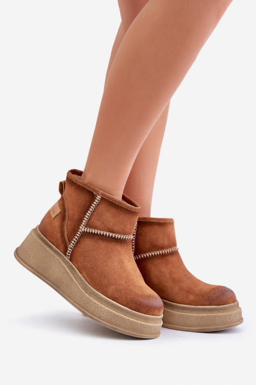 Āda zamšādas sniega apavi Sieviešu puszābaki ar platformu I Koturnie Tā irciejka 06769-29 brūnas krāsas