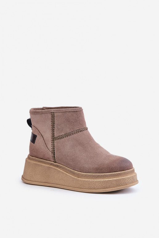 Āda zamšādas sniega apavi Sieviešu puszābaki ar platformu I Koturnie Tā irciejka 06769-02 tumši brūnas krāsas Āda zamšādas sniega apavi Sieviešu puszābaki ar platformu I Koturnie Tā irciejka 06769-02 tumši brūnas krāsas