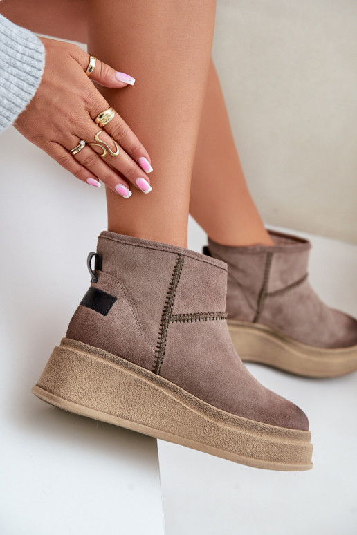 Āda zamšādas sniega apavi Sieviešu puszābaki ar platformu I Koturnie Tā irciejka 06769-02 tumši brūnas krāsas Āda zamšādas sniega apavi Sieviešu puszābaki ar platformu I Koturnie Tā irciejka 06769-02 tumši brūnas krāsas