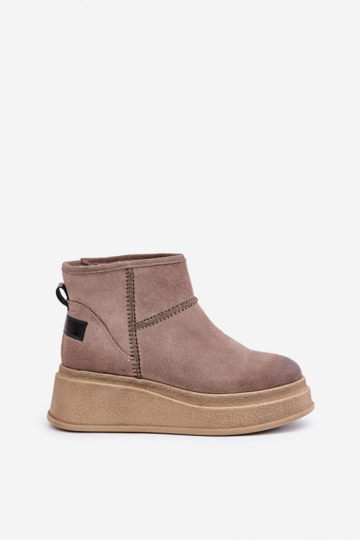 Āda zamšādas sniega apavi Sieviešu puszābaki ar platformu I Koturnie Tā irciejka 06769-02 tumši brūnas krāsas Āda zamšādas sniega apavi Sieviešu puszābaki ar platformu I Koturnie Tā irciejka 06769-02 tumši brūnas krāsas