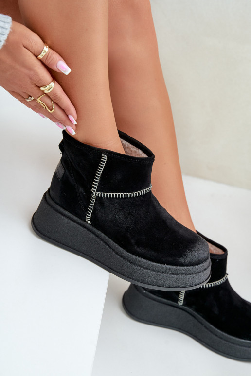 Āda zamšādas sniega apavi Sieviešu puszābaki ar platformu I Koturnie Tā irciejka 06769-01 melnas krāsas Āda zamšādas sniega apavi Sieviešu puszābaki ar platformu I Koturnie Tā irciejka 06769-01 melnas krāsas